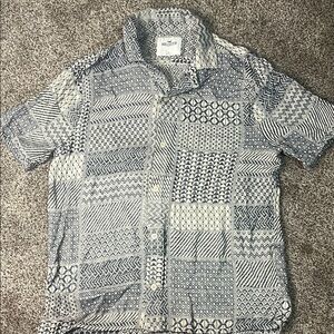 Hollister Blue Casual Button Down Shirt with Unique Patterns